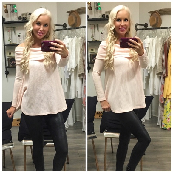 ❤️LAST 1! Blush Ribbed Off Shoulder Tunic - Picture 4 of 4